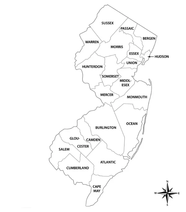 Map showing counties in New Jersey